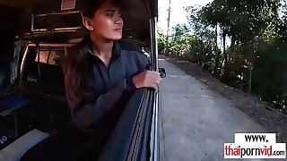 Petite amateur Thai teen Ruby sucking a massive white locate
