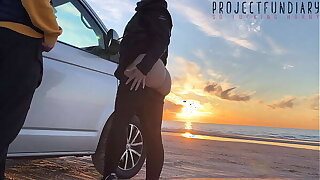 magical sunset sex before shore - adventuresome public quickie with girl close by tight yoga leggings, projectfundiary